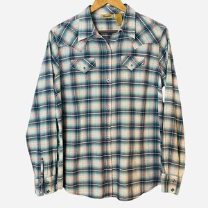 Wrangler Women’s Square Snap Button Down Shirt Plaid Teal Pink Plaid Western L